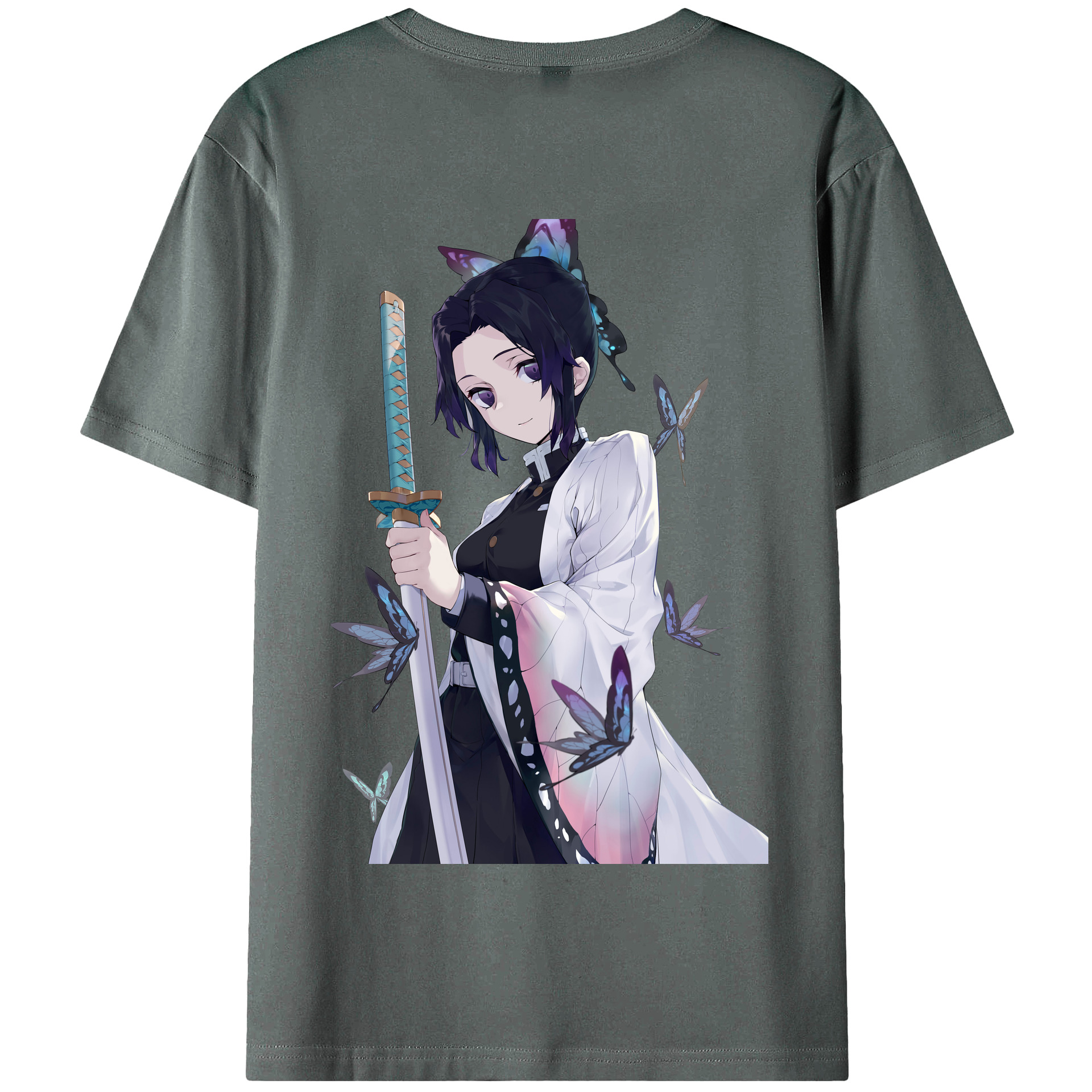 （画像用） 鬼滅の刃（きめつのやいば）蟲柱-胡蝶 しのぶ／こちょう しのぶ Kochou Shinobu 綿100％半袖Tシャツ（背面プリント）